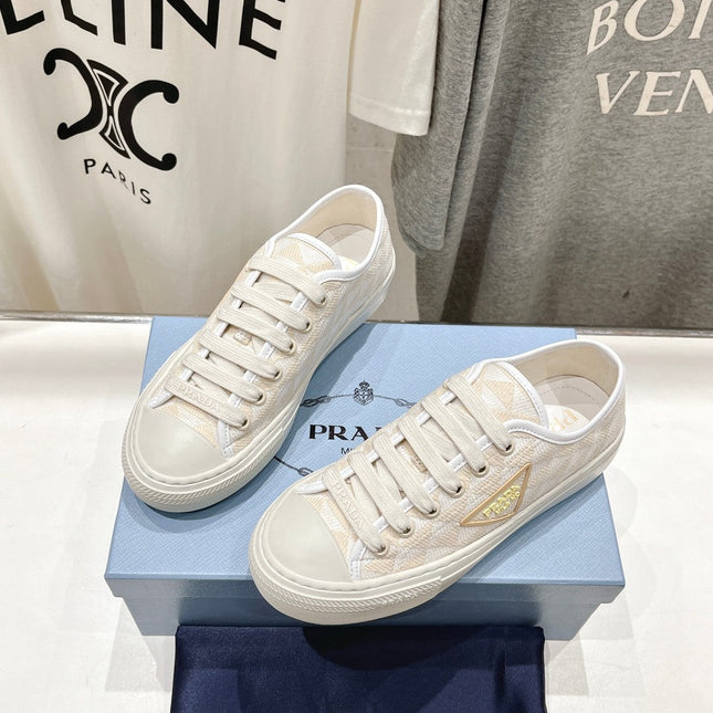 PRA PRINTED COTTON SNEAKERS WHITE AND BEIGE CANVAS