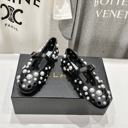 ALAIA PEARL MARY JANE SHOES BLACK MIX WHITE LAMBSKIN