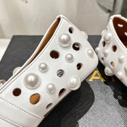ALAIA PEARL MARY JANE SHOES WHITE LAMBSKIN