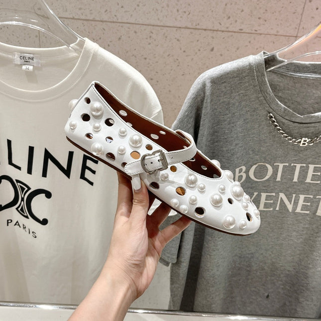 ALAIA PEARL MARY JANE SHOES WHITE LAMBSKIN