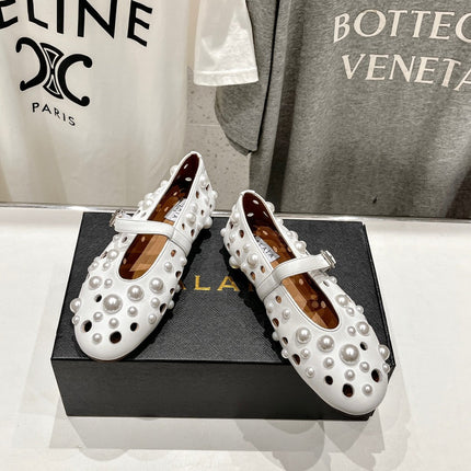 ALAIA PEARL MARY JANE SHOES WHITE LAMBSKIN