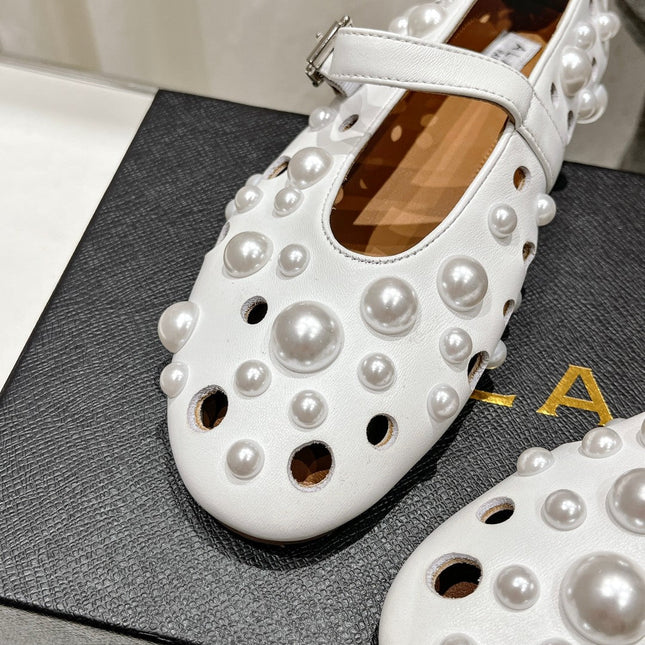 ALAIA PEARL MARY JANE SHOES WHITE LAMBSKIN