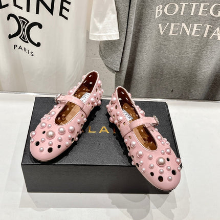 ALAIA PEARL MARY JANE SHOES IN LIGHT PINK LAMBSKIN
