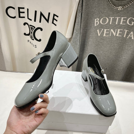 MEDIUM - HEEL MARY JANE SHOES IN SMOKE GREY GLOSSY CALFSKIN