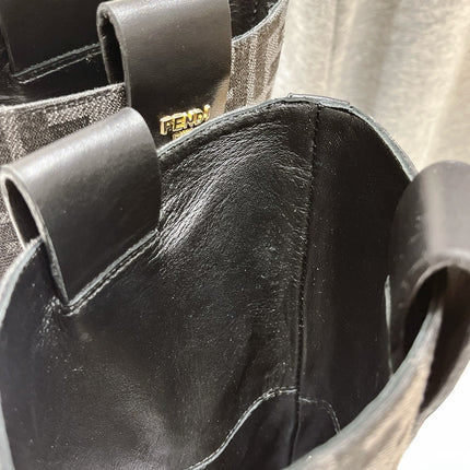 FENDI 25S ANKLE BOOTS IN BLACK COWHIDE AND CANVAS LOGO EMBOSSING