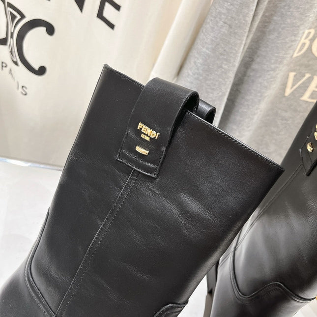 FENDI 25S ANKLE BOOTS IN BLACK COWHIDE