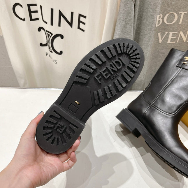 FENDI 25S ANKLE BOOTS IN BLACK COWHIDE