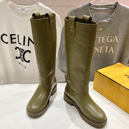 FENDI 25S HIGH BOOTS IN MOSS GREEN COWHIDE
