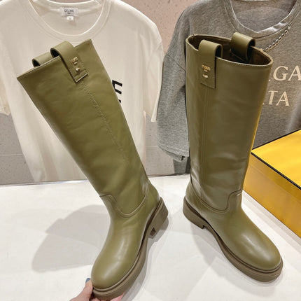 FENDI 25S HIGH BOOTS IN MOSS GREEN COWHIDE