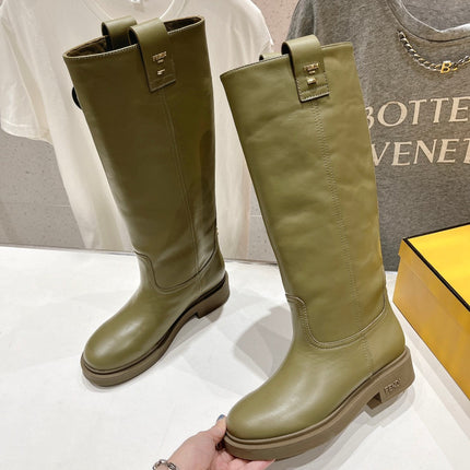 FENDI 25S HIGH BOOTS IN MOSS GREEN COWHIDE