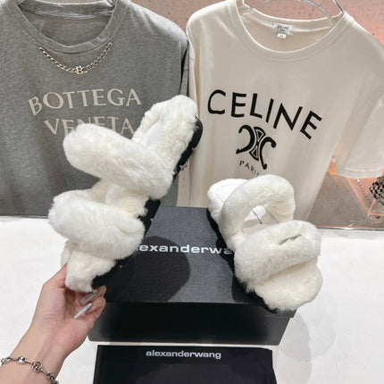 CHUNKY PLATFORM SLIPPER IN WHITE RABBIT FUR