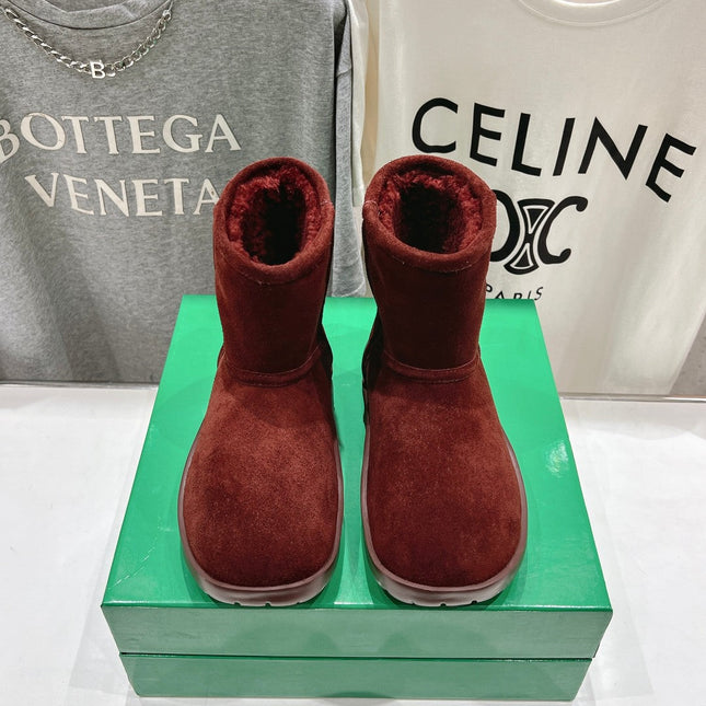 SNAP MINI ANKLE BOOTS IN JAM RED SUEDE AND SHEARLING LINING