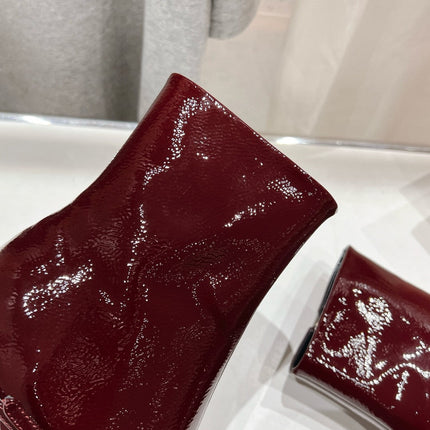 HIGH HEEL POINTED-TOE BOOTS IN WINE RED PATENT LAMBSKIN