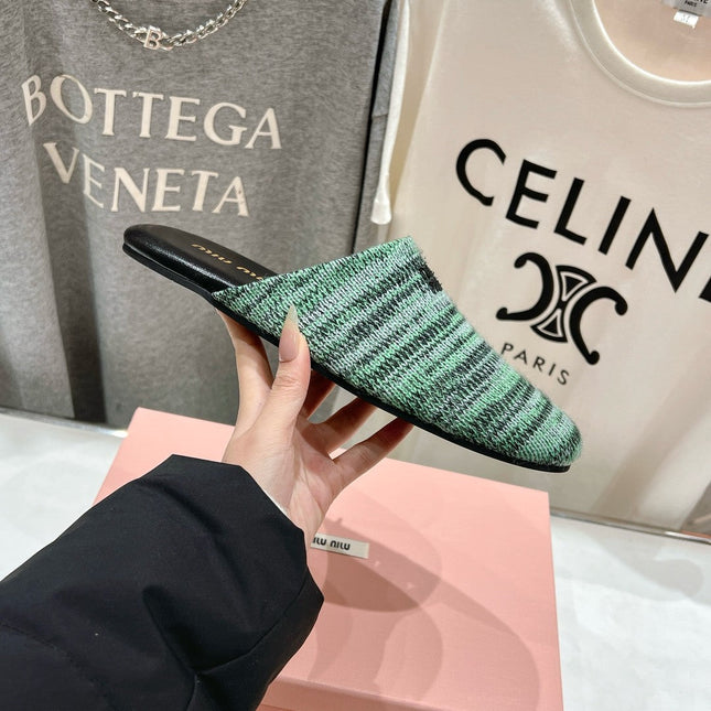 KNITTED MULES IN LIGHT GREEN MIX BLACK WOOL