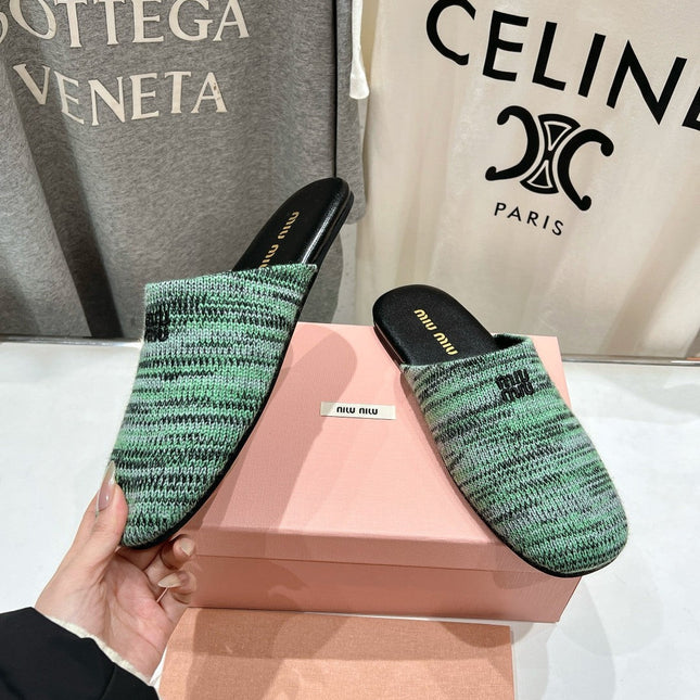 KNITTED MULES IN LIGHT GREEN MIX BLACK WOOL