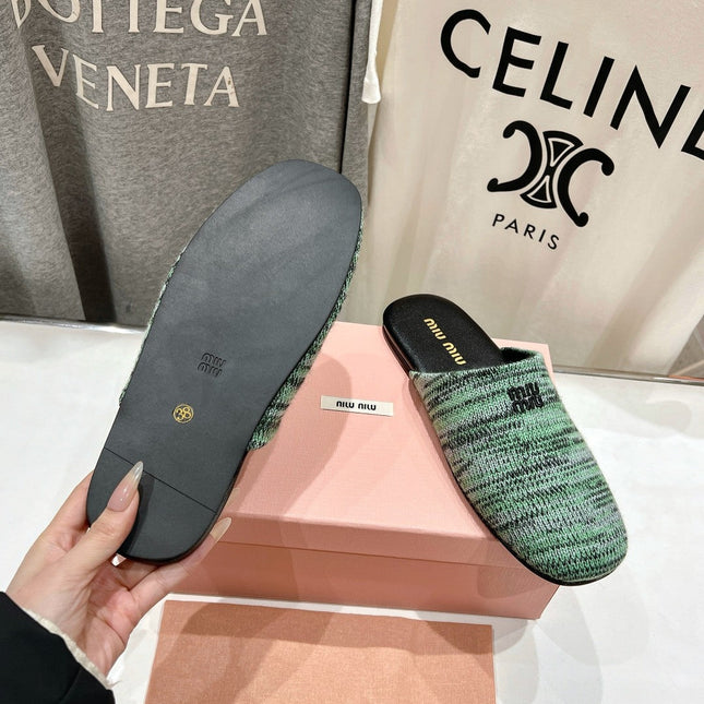 KNITTED MULES IN LIGHT GREEN MIX BLACK WOOL