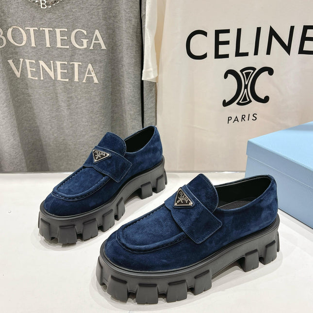 MONOLITH LOAFERS IN NAVY BLUE SUEDE