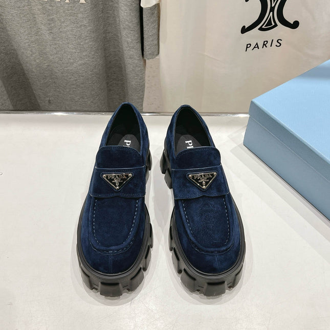 MONOLITH LOAFERS IN NAVY BLUE SUEDE