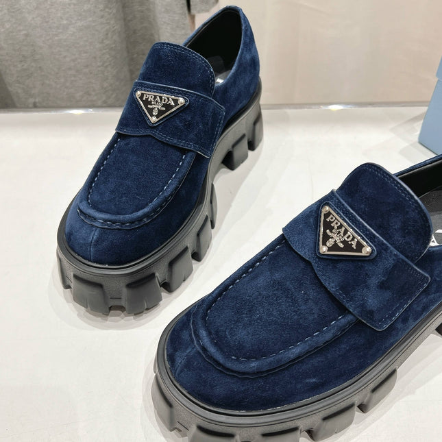 MONOLITH LOAFERS IN NAVY BLUE SUEDE
