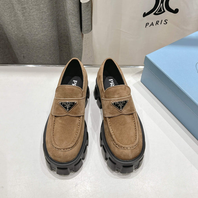 MONOLITH LOAFERS IN CAMEL BEIGE SUEDE