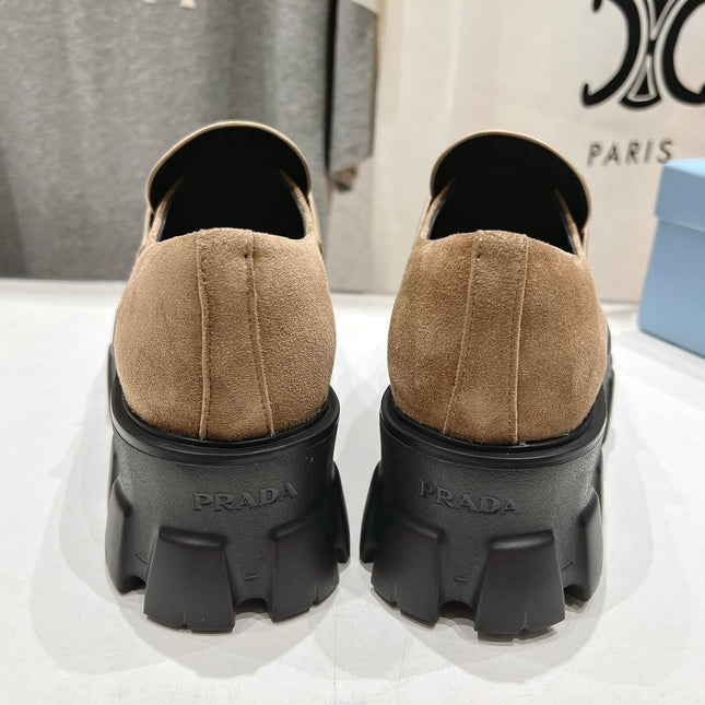 MONOLITH LOAFERS IN CAMEL BEIGE SUEDE