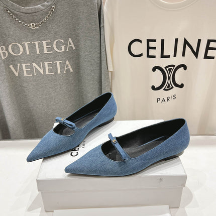 SUZY POINTY TOE BALLERINA IN BLUE DENIM