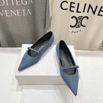 SUZY POINTY TOE BALLERINA IN BLUE DENIM