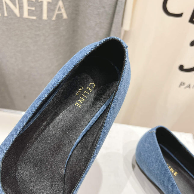 SUZY POINTY TOE BALLERINA IN BLUE DENIM