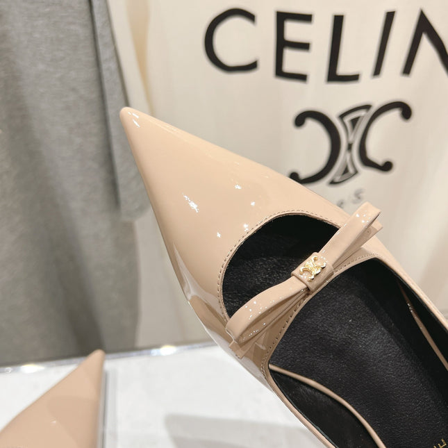 SUZY POINTY TOE BALLERINA IN TAN BEIGE PATENT CALFSKIN