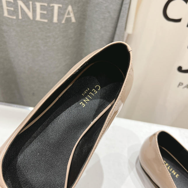 SUZY POINTY TOE BALLERINA IN TAN BEIGE PATENT CALFSKIN