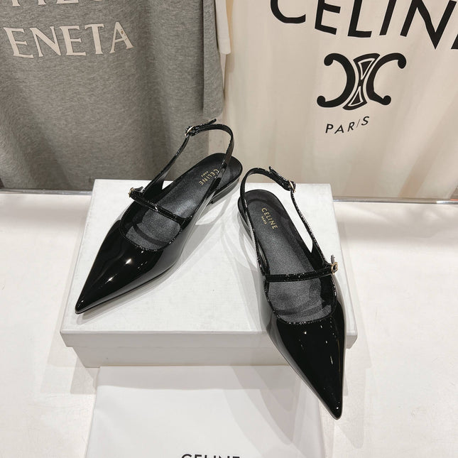 JUDY FLAT SLINGBACK IN BLACK PATENT CALFSKIN