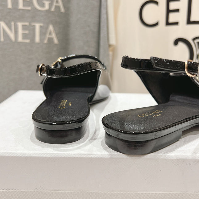 JUDY FLAT SLINGBACK IN BLACK PATENT CALFSKIN