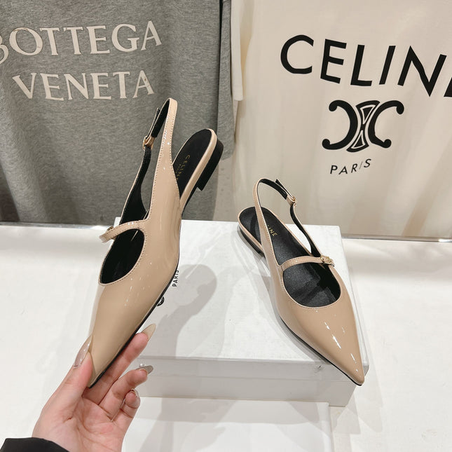 JUDY FLAT SLINGBACK IN TAN BEIGE PATENT CALFSKIN