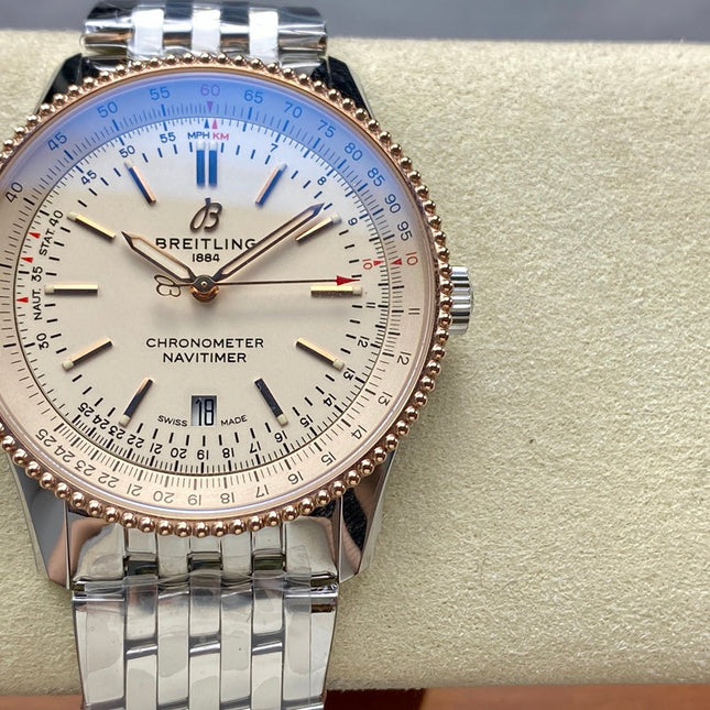 NAVITIMER AUTOMATIC 41 STEEL AND RED GOLD CASE WHITE DIAL