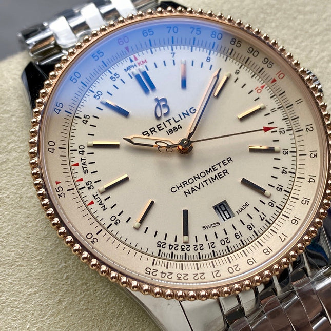 NAVITIMER AUTOMATIC 41 STEEL AND RED GOLD CASE WHITE DIAL