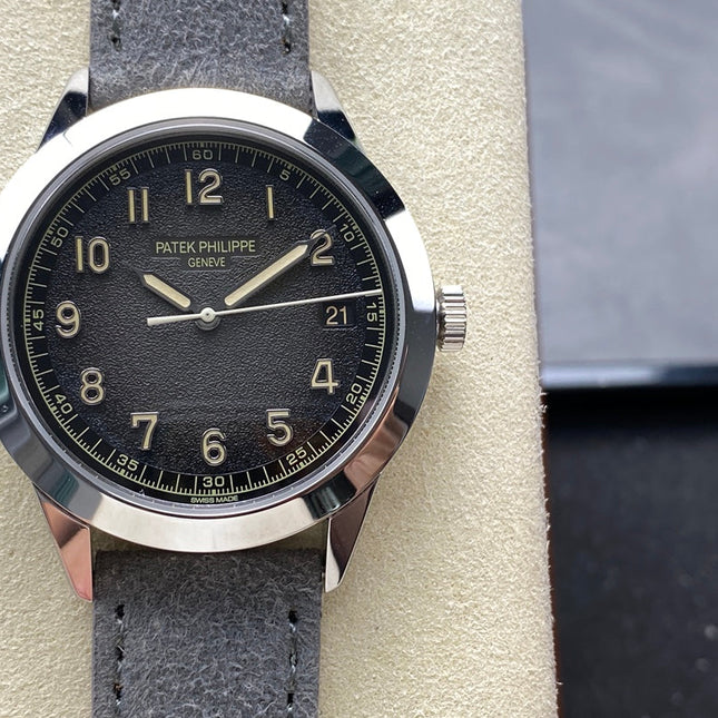 CALATRAVA WHITE GOLD CASE GRAY SUEDE STRAP