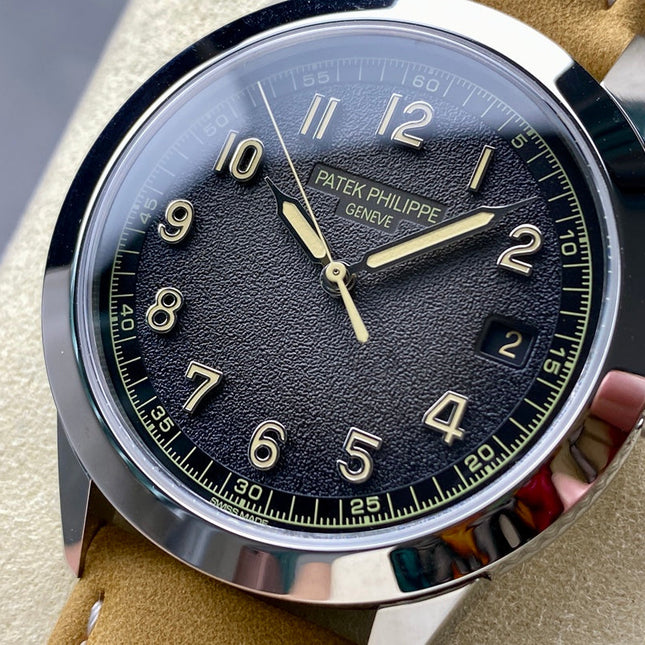 CALATRAVA WHITE GOLD CASE TERMITE BEIGE SUEDE STRAP