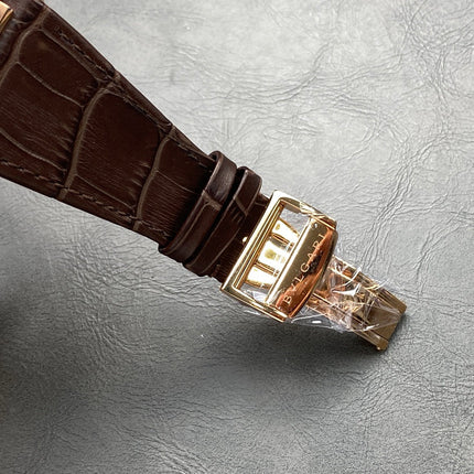 OCTO 41 ROSE GOLD CASE BROWN CROCODILE LEATHER STRAP