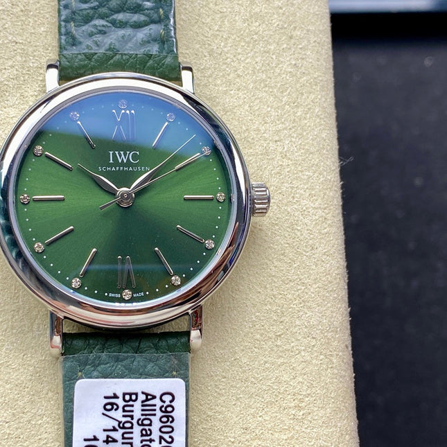 PORTOFINO AUTOMATIC 34 WATCH SILVER CASE WITH JUNGLE GREEN LEATHER STRAP AND DIAL