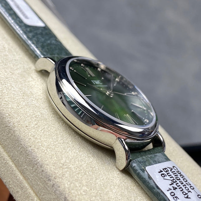 PORTOFINO AUTOMATIC 34 WATCH SILVER CASE WITH JUNGLE GREEN LEATHER STRAP AND DIAL