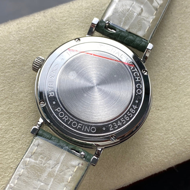 PORTOFINO AUTOMATIC 34 WATCH SILVER CASE WITH JUNGLE GREEN LEATHER STRAP AND DIAL