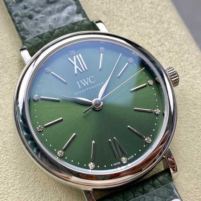 PORTOFINO AUTOMATIC 34 WATCH SILVER CASE WITH JUNGLE GREEN LEATHER STRAP AND DIAL