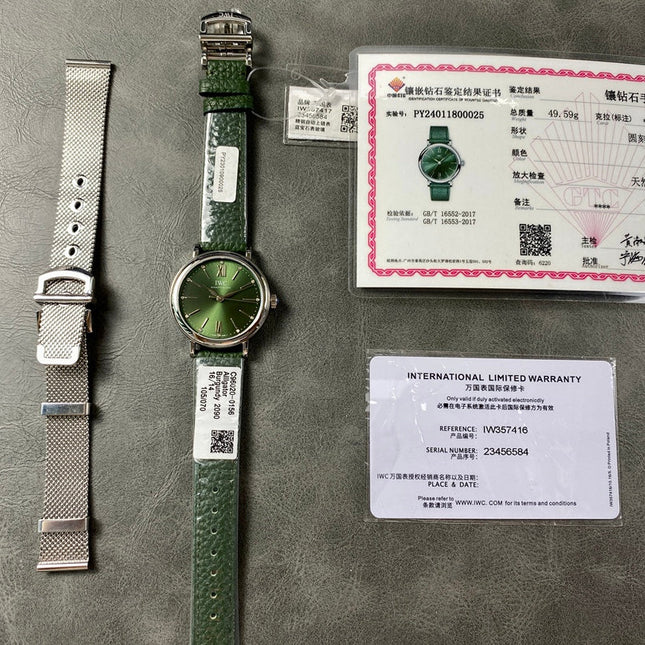 PORTOFINO AUTOMATIC 34 WATCH SILVER CASE WITH JUNGLE GREEN LEATHER STRAP AND DIAL