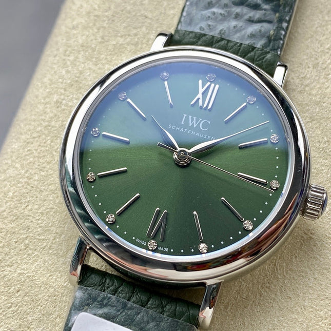 PORTOFINO AUTOMATIC 34 WATCH SILVER CASE WITH JUNGLE GREEN LEATHER STRAP AND DIAL
