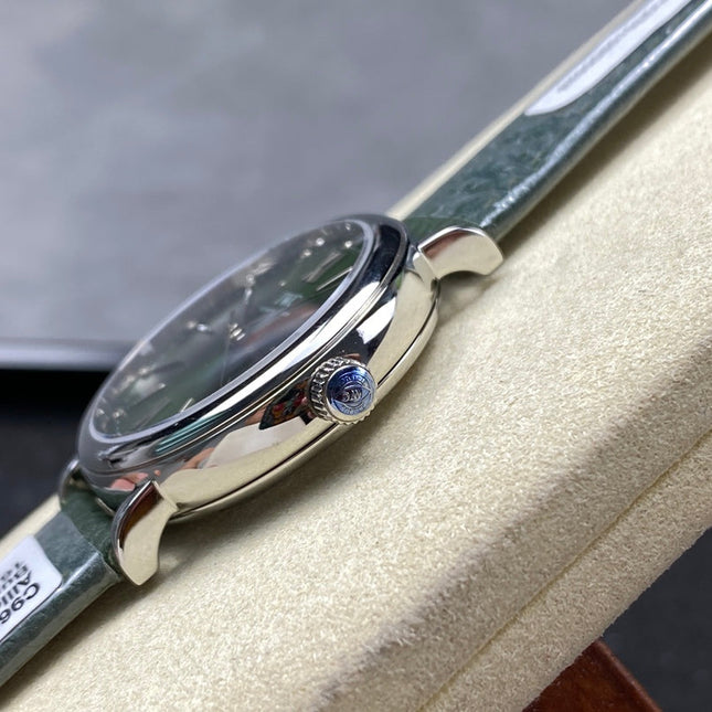 PORTOFINO AUTOMATIC 34 WATCH SILVER CASE WITH JUNGLE GREEN LEATHER STRAP AND DIAL