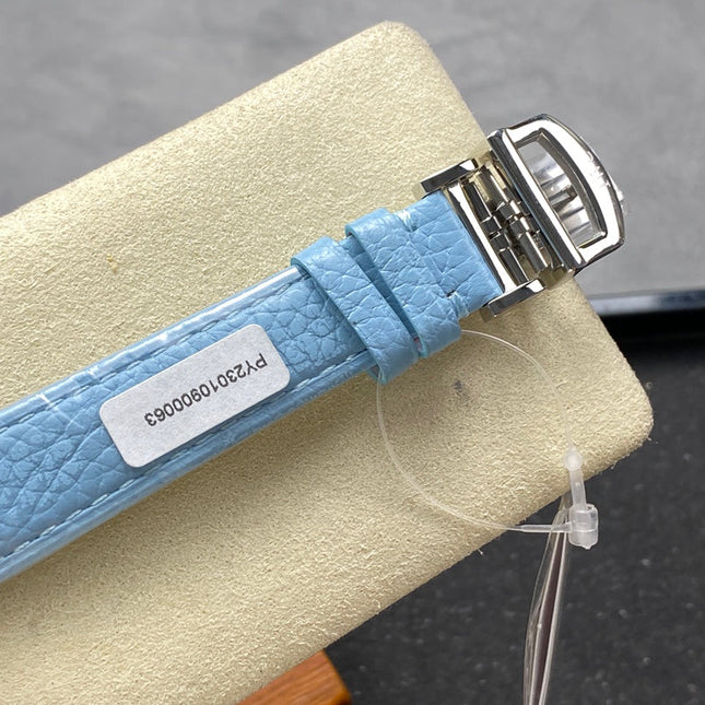 PORTOFINO AUTOMATIC 34 WATCH SILVER CASE WITH SAPPHIRE BLUE LEATHER STRAP AND DIAL