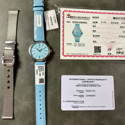 PORTOFINO AUTOMATIC 34 WATCH SILVER CASE WITH SAPPHIRE BLUE LEATHER STRAP AND DIAL