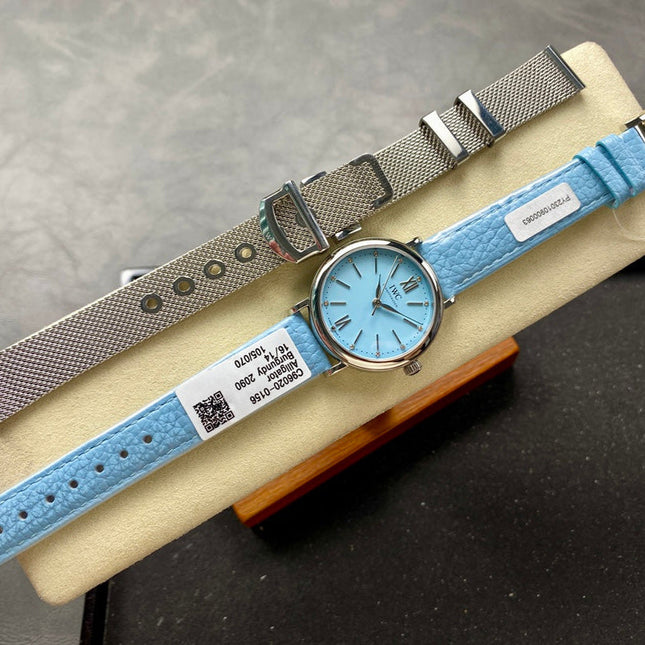 PORTOFINO AUTOMATIC 34 WATCH SILVER CASE WITH SAPPHIRE BLUE LEATHER STRAP AND DIAL