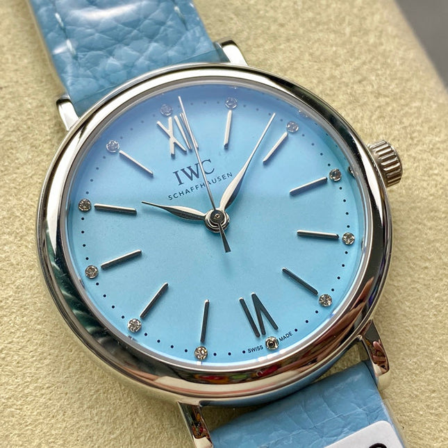PORTOFINO AUTOMATIC 34 WATCH SILVER CASE WITH SAPPHIRE BLUE LEATHER STRAP AND DIAL
