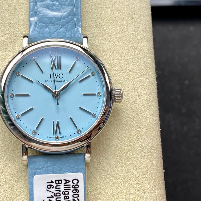PORTOFINO AUTOMATIC 34 WATCH SILVER CASE WITH SAPPHIRE BLUE LEATHER STRAP AND DIAL